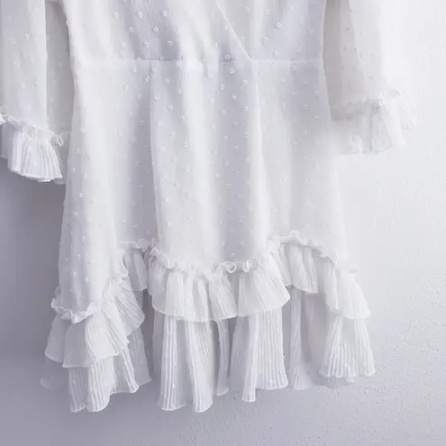 Saints + Secrets Swiss Dot Ruffle Belle Sleeve Mini Dress