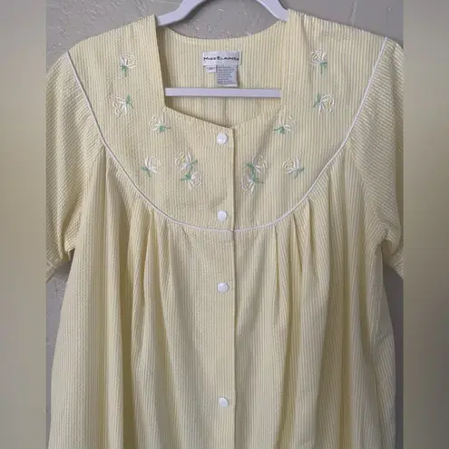 Miss Elaine Vintage Women's Housecoat Nightgown Snap Embroidery Short Sleeve M Yellow Size M
