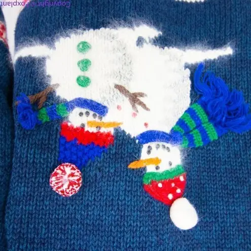 Vintage Croft & Barrow Christmas sweater with 3D snowman cardinal, L Blue Size L