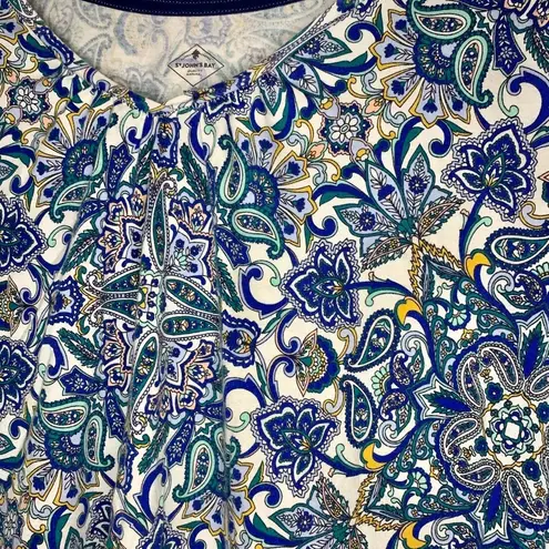 st. john's bay St. John’s Bay paisley blue shirt sleeve top plus