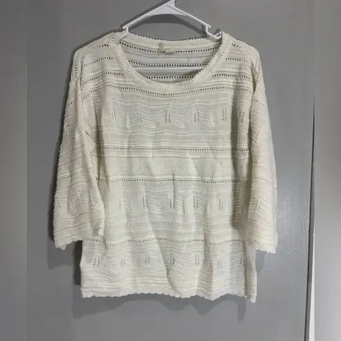 Anthropologie Moth Ivory Acrylic Eyelet Lace Crewneck Sweater Small White