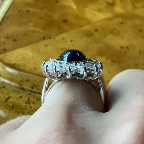 Natural Blue Star Sapphire Sterling Silver Cocktail Ring Size 6