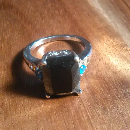 California Black Jade and Neon Apatite Sterling Silver Ring (Size 7)