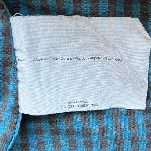 Esprit Teal and Brown Button Down Long Sleeve Shirt, Pockets, Button Details, 10