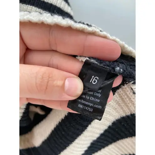 Tome Black White Striped Merino Wool Long Sleeve Crossover Wrap Sweater Size 16