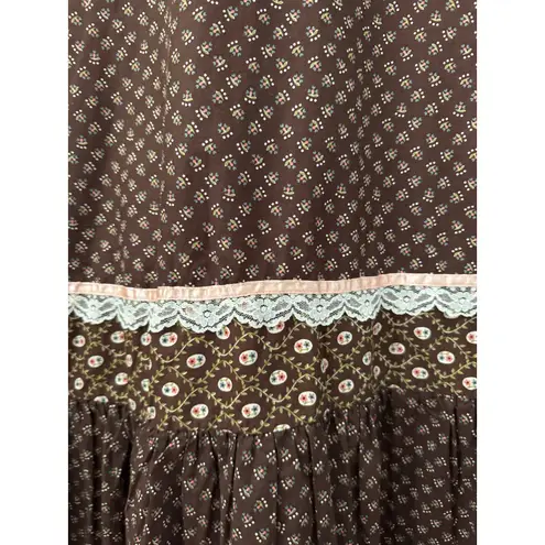 Gunne Sax 70's rare brown pink prairie maxi lace corset sundress cottagecore XS