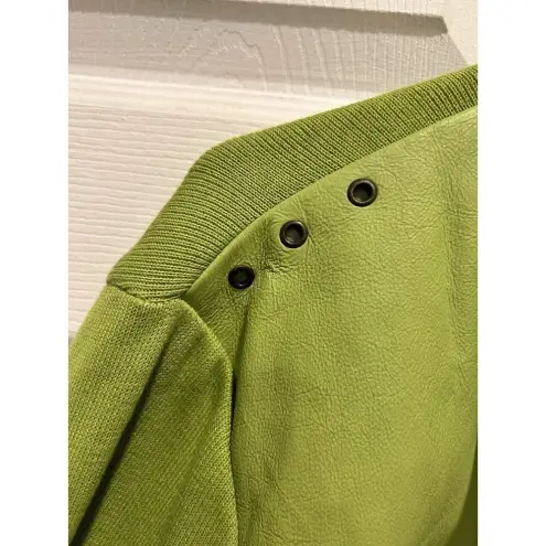 Peter Nygard Collection Lime Green Leather Front Knit Back Sleeves Jacket Large