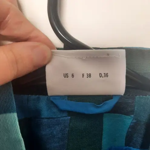 Akris Punto Plaid Jacket Lapis Juniper Cotton Business Designer Size 6