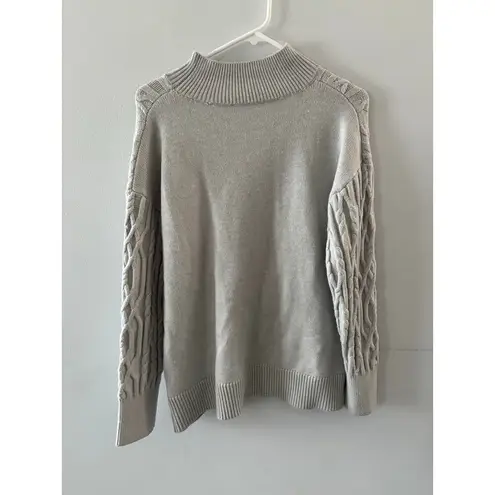 Tahari Womens Fisherman Sweater Large Gray Chunky Cable Knit Mock Neck Winter