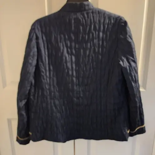 Alfred Dunner  prince street navy Blue Embroidered Light blazer jacket duster 8