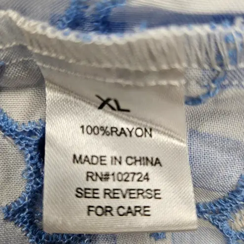 GRAND & GREENE Checkered Floral Embroidered Top NWT Blue Size XL