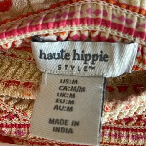 Haute Hippie Pink and Orange Tropical Bohemian Peasant Style Short Set