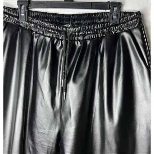 Missguided Black Solid Faux Leather Elastic Waist Joggers Track Pants Size 14 XL