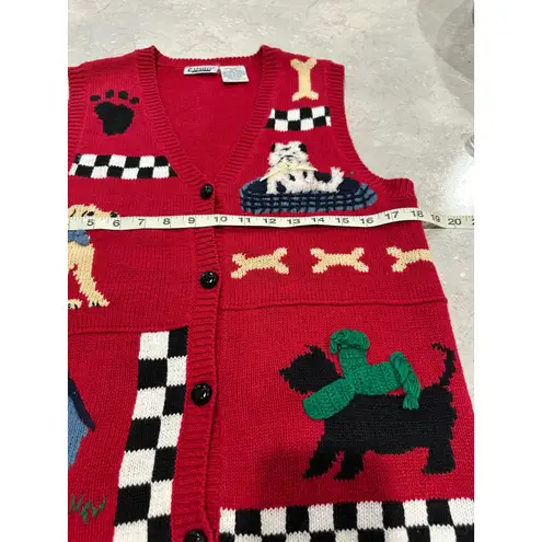 Vintage Capacity Petite Small Dog Print Sleeveless Button Down Knit Sweater Vest Red Size undefined