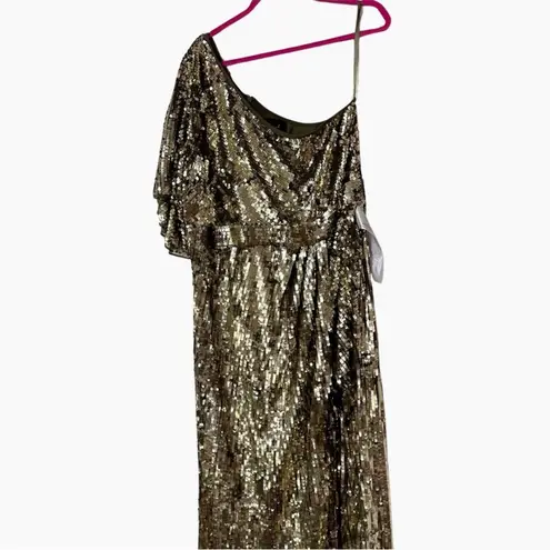 Mac Duggal Cap Sleeve Gown Gold Cowl Neck Trumpet Sequin Gown Maxi Dress 16