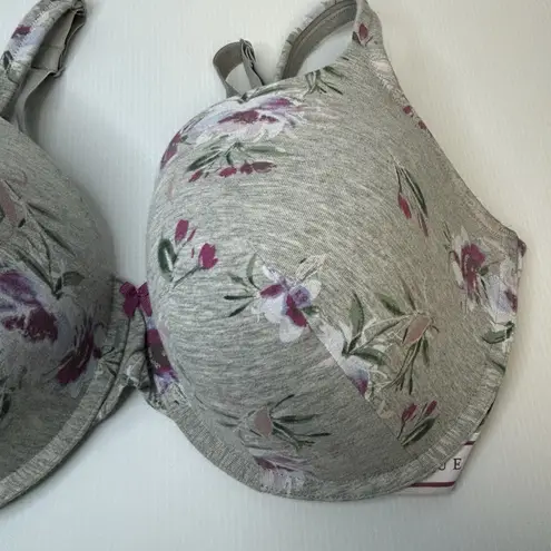 Cacique Bra 44DDD Gray Floral Padded Underwire Adjustable Clasp Back
