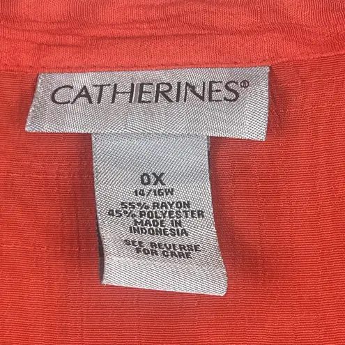 Catherines Top Sz 0X Red Orange Pleated Button Front Blouse Sheer Flowy Boho