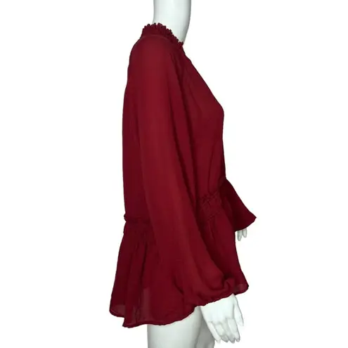 Loft  Shirt Womens Medium Red Babydoll‎ Balloon Sleeve Ruffle Bohemian Peasant