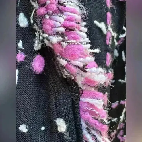 Vintage Pink Poodle Cardigan Sweater Black Pink Plaid Fringe 3x Retro Chic Fun Size XL