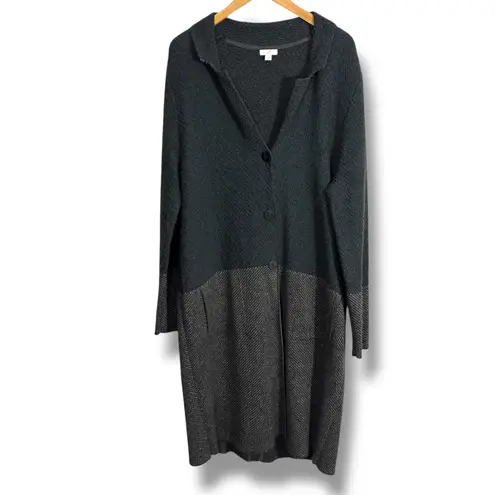 J. Jill Charcoal Gray Blue Colorblocked Knit Long Coatigan Jacket Size L