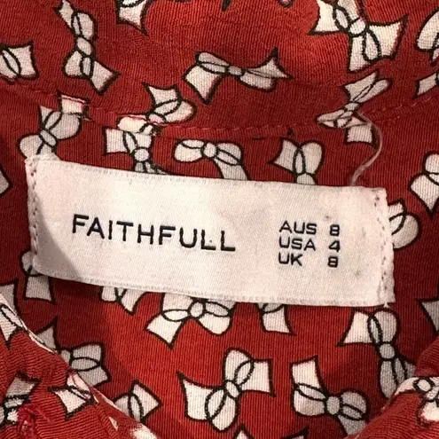 Faithfull the Brand Hosk Top Long Sleeve Pin Up Bow Red Size 4 Coquette Preppy