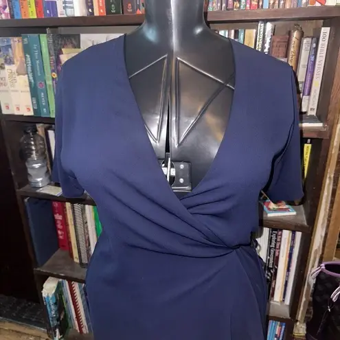 Babaton Aritzia Wallace navy chiffon flowy wrap mini dress