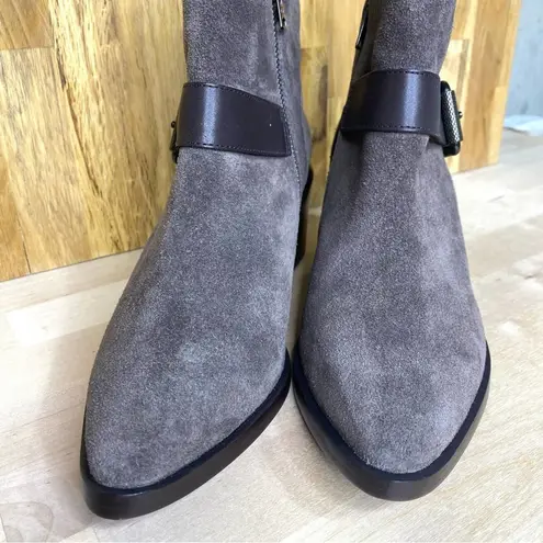 All Saints Jason Buckle Heeled Ankle Boots Dark Gray Suede 38