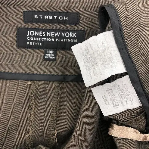 Jones New York  Size US 10 Petite Y2K Brown Striped Straight Leg Trouser Pants