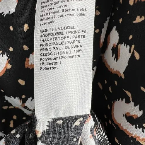 River Island Women’s Blouse US 16 Black Print V-Neck Long Sleeve Draped Top