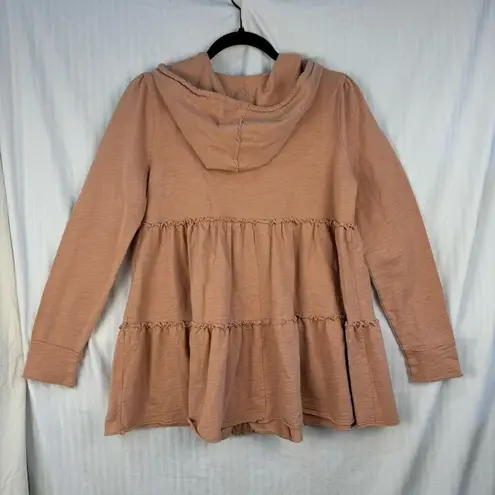 Doe & Rae Full Zip Hoodie Dusty Pink Women’s Size Medium Tiered Distressed Boho