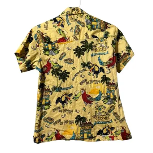 Jimmy Buffett Women Size Medium Button Down Hawaiian Tropical Short Sleeve Shirt Yellow