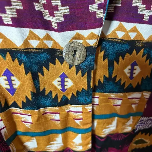 Vintage 90s Oversized Boho Blazer Karibo Western Aztec Print Black Size M