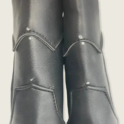 Black Blue Snakeskin Print Western Cowgirl Point Stacked Block Heel Mid Boot 38 Size 7