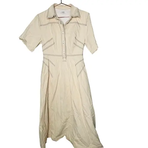 ROSETTA GETTY Beige Twill Cotton Short Sleeve Button Front Dress Size 6