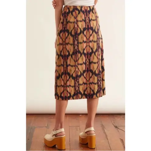 Ulla Johnson EMBER Ikat 100% Cotton Knee Length Faux-Wrap Midi Skirt Size 8 Med