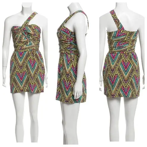 Mara Hoffman Twist One Shoulder Mini Dress Size 0 Bright Geometric Silk