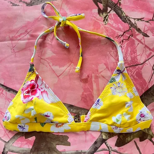 y2k yellow floral triangle bikini top