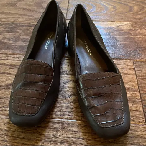 Enzo Angiolini Liberty Brown Leather w/ Croc Embossing Womens Shoes Flats ~ 6M