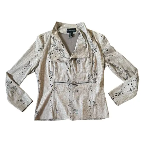 Frank Lyman Beige Snakeskin Print Blazer Faux Suede Size 10 Moto Jacket