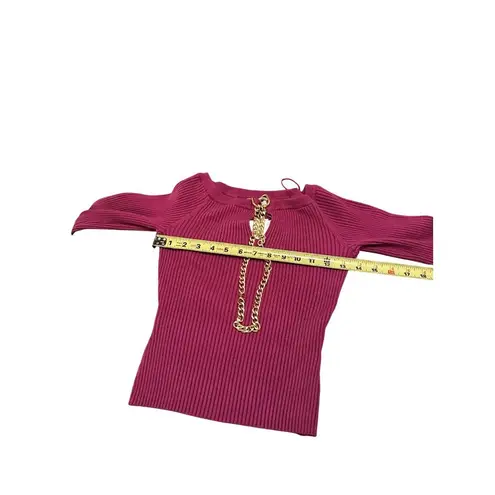 ASTR The Label Philippa Chain Strap Stretchy Sweater Fuchsia Ribbed Chain Sz M Size M