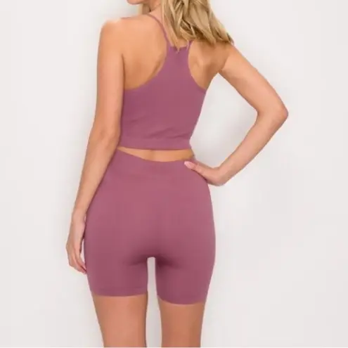 Kimberly  C Ribbed Tank Bike Short Set Mauve Size Small