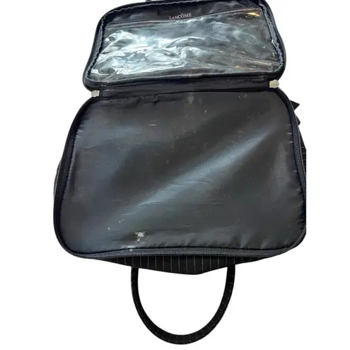 Lancôme Black Pinstripe Train Case Travel Makeup Bag 12x9 Cosmetic Organizer