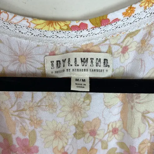 Idyllwind Floral Crochet Trim Pocketed Mini Dress Size Medium