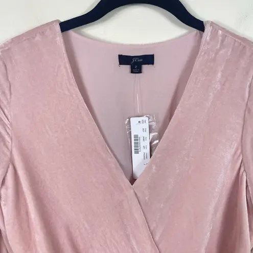 J.Crew  Soft Pink V Neck Long Sleeve Faux wrap Top in Drapey Velvet