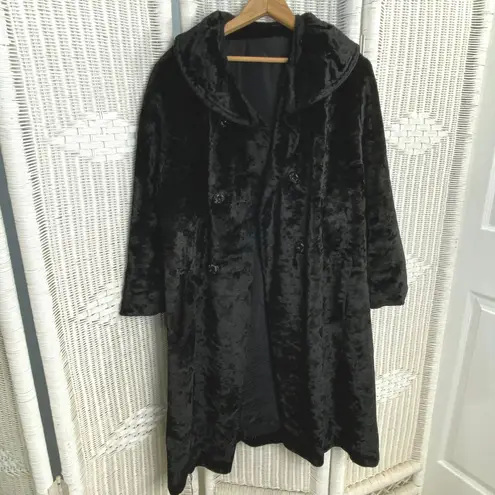 Vintage 80s Black Crushed Velvet Swing Coat Grunge Art Student NYC Drama AS IS Size L