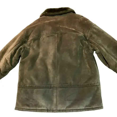 Gallery Leather Coat Womens M Used Brown Faux Fur Lining and Collar