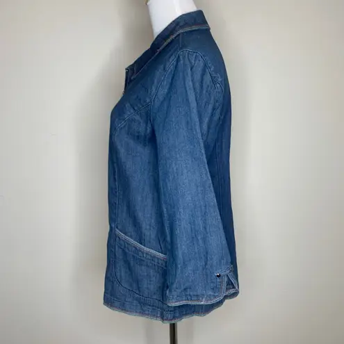 Denim Jacket Sz Small Rainbow Stitch Detail Sz Small Blue