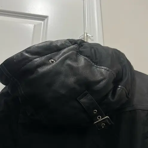 Nicole Benisti Black Brera Leather Trim Fur Accent Down Coat Size M $1,800 Size M