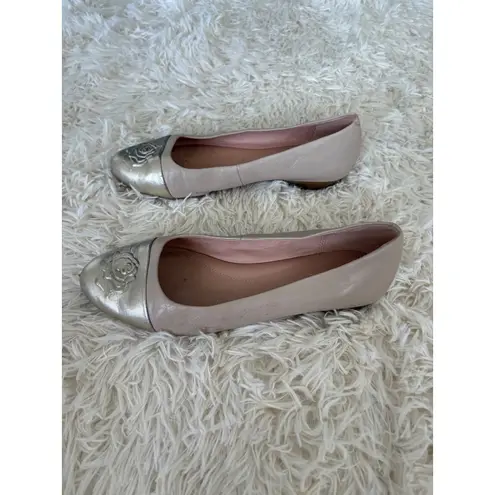Taryn Rose Taryn Rose Beige Gold Leather Rose Cap Toe Ballet Flats Women Shoes 6