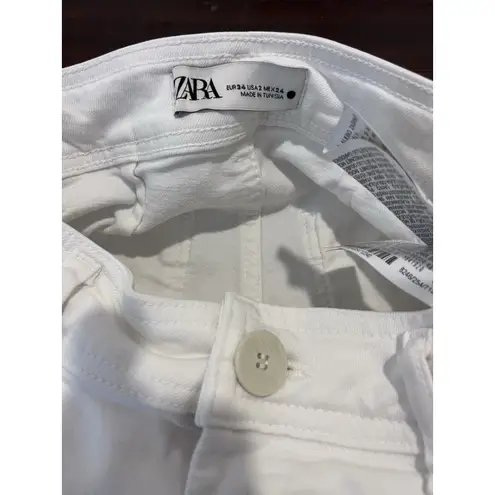 ZARA  Jeans Womens 2 White The Marine Straight Wide Leg Frayed Hem High Rise